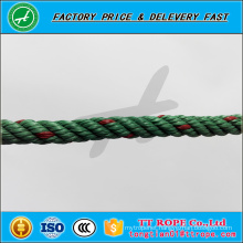 3 strands 9mm red line green color pp recycled rope